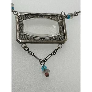 Lucy Isaacs Designer Art Deco Style Glass Sterling Pendant Necklace with Beads